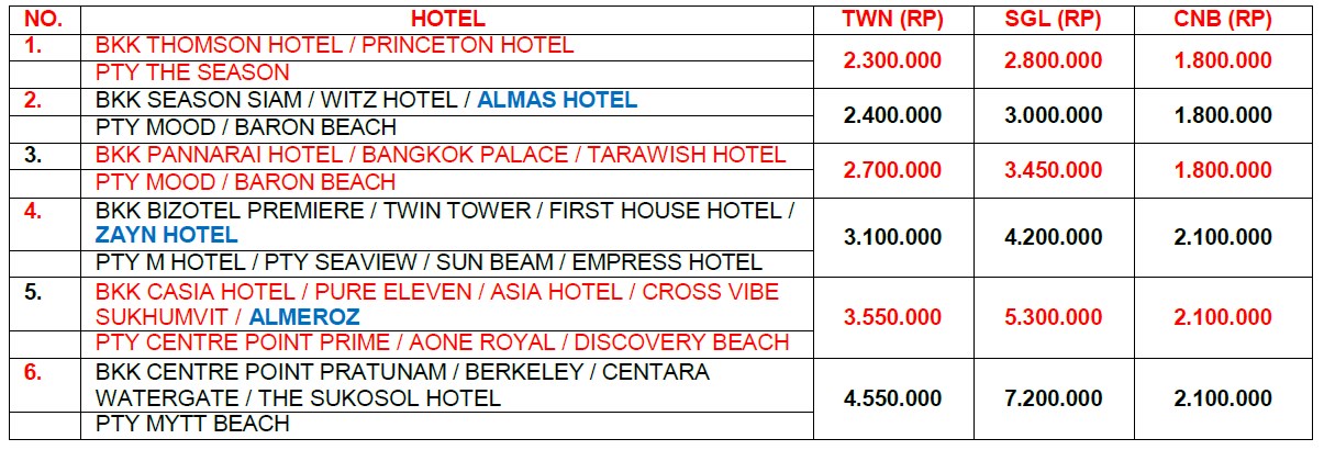 harga paket wisata bangkok pattaya 4h3m (land tour)