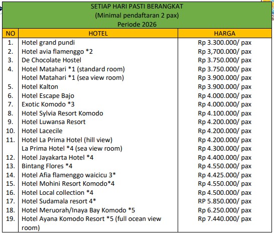 harga Open Trip Labuan Bajo 3 Hari 2 Malam